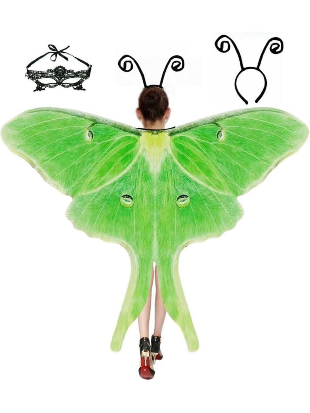 Women's Halloween Butterfly Wings Costume Set with Mask & Headband - 3pcs Moth